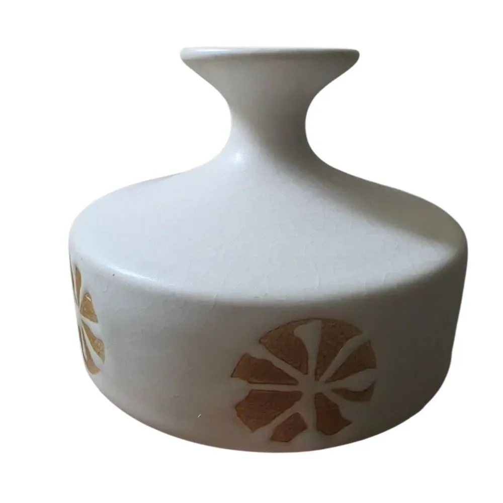 Vintage Otagiri White Stoneware Bud Vase w/Flowers MCM Japan Pottery 1960’s